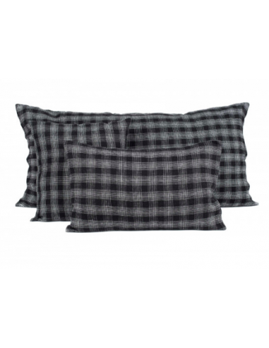 Coussin Haomy en lin carreaux bicolores 45 x 45 cm